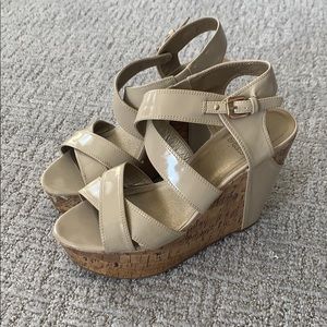 Strappy cork platform heel